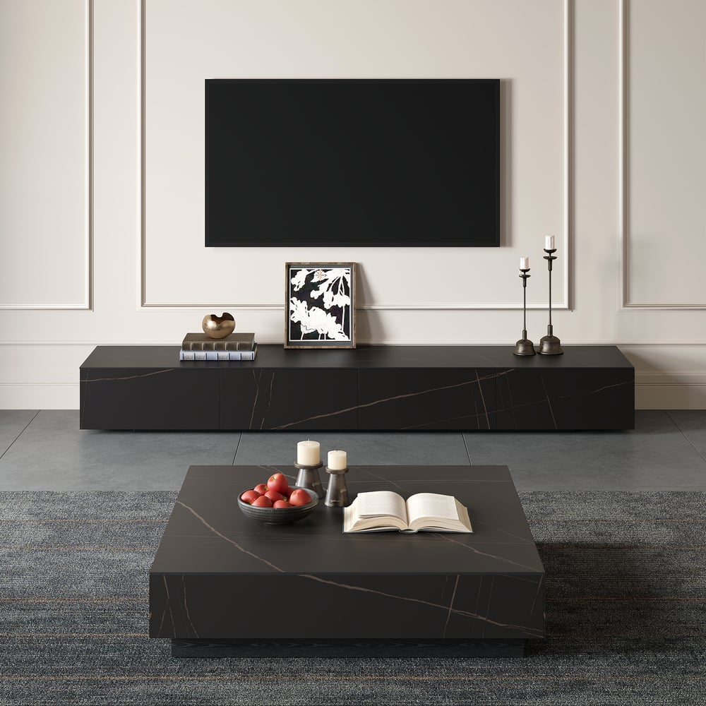Pack Meuble Tv + Table Basse Square Effet Marbre