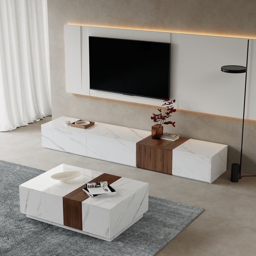 Pack Meuble TV & Table Basse Marbre