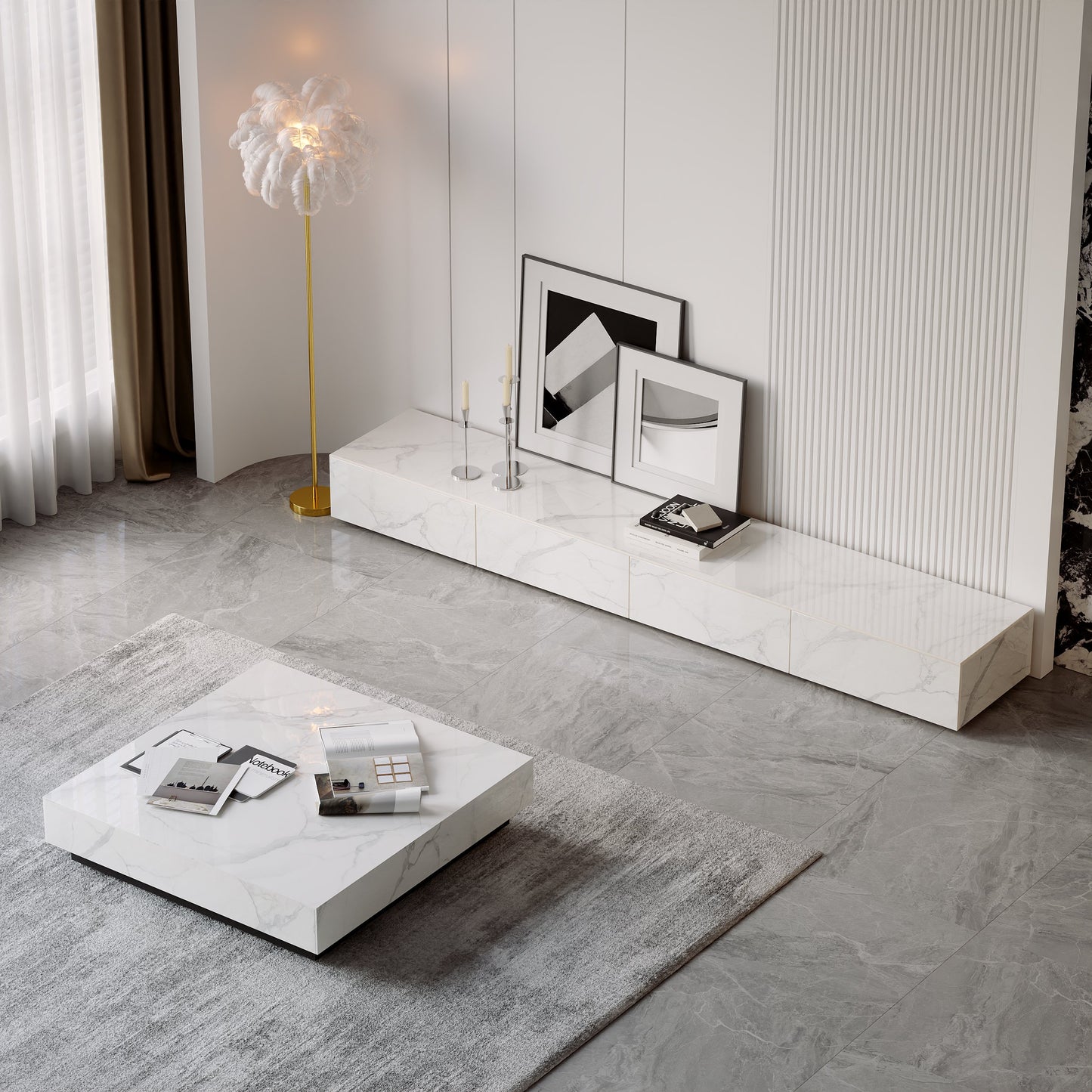 Pack Meuble Tv + Table Basse Square Effet Marbre