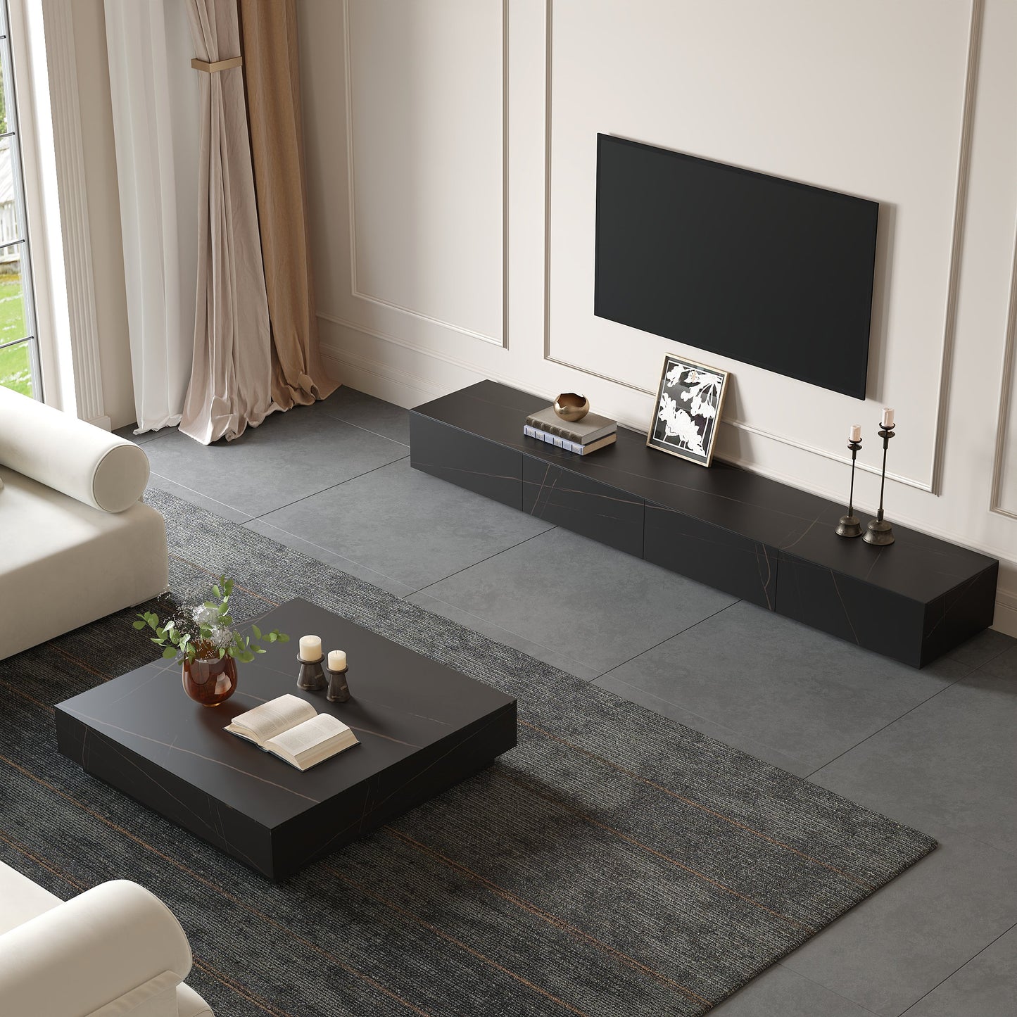 Pack Meuble Tv + Table Basse Square Effet Marbre