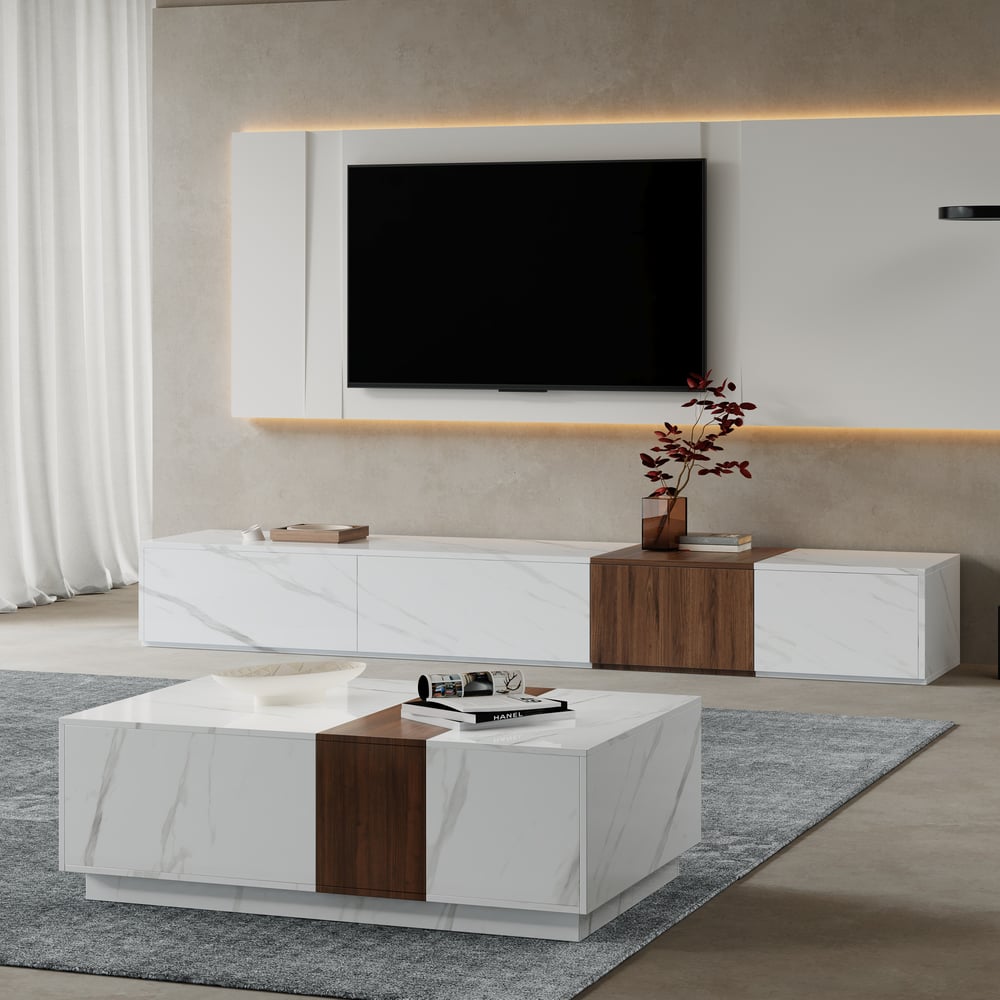 Pack Meuble TV & Table Basse Marbre