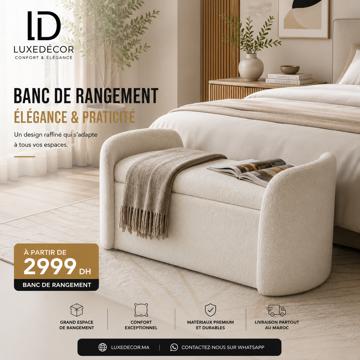 Banc de Rangement en Bouclette