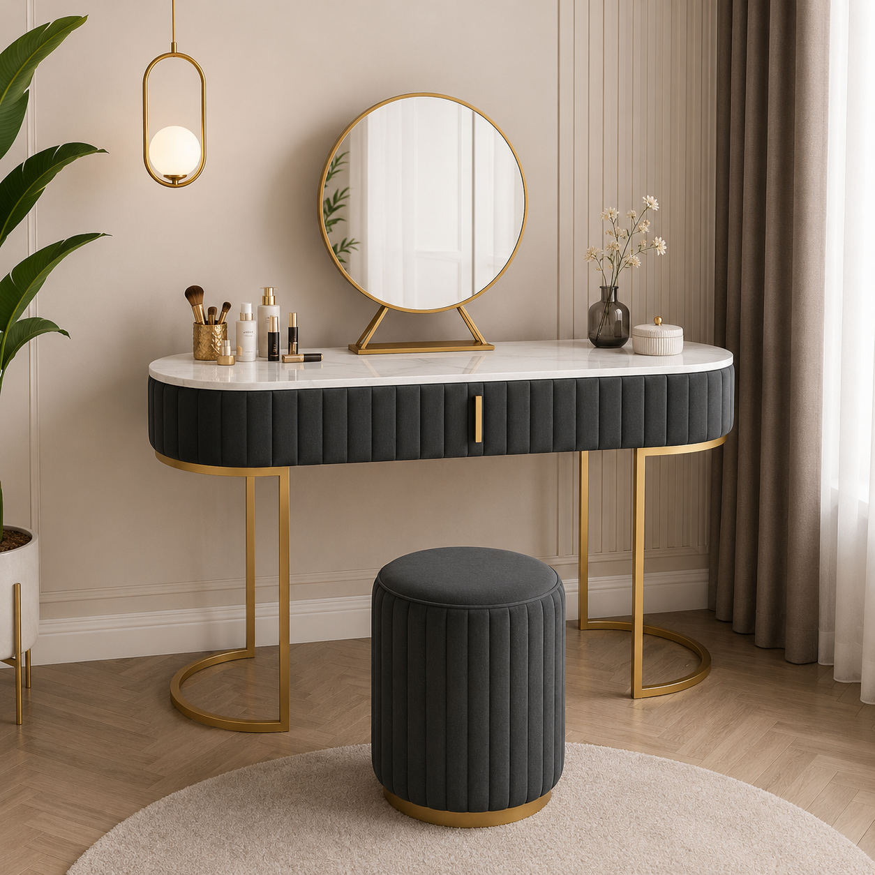 Coiffeuse Nordique + Tabouret et Miroir